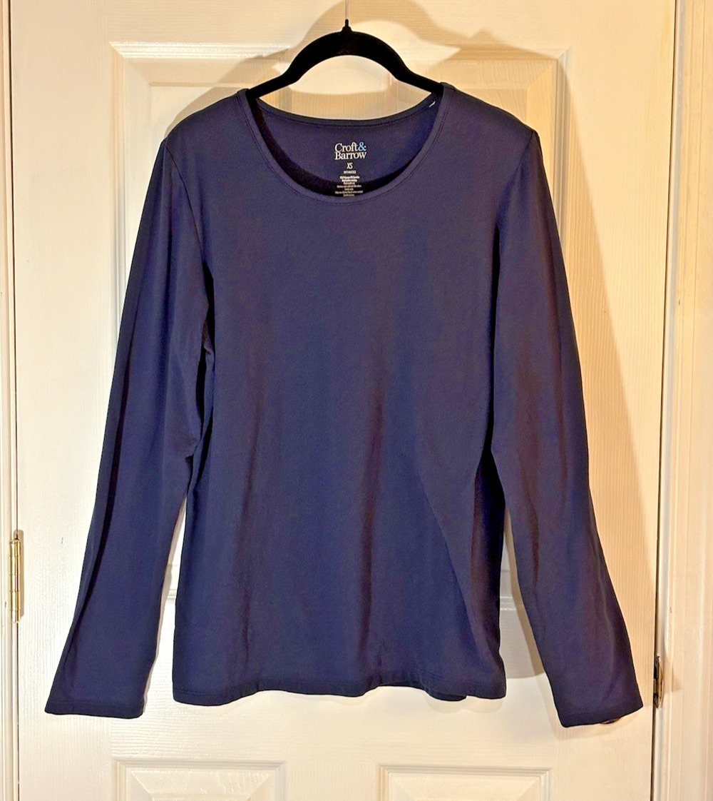 Croft & Barrow Women’s XS Navy Solid Long Sleeve Round Neck Knit Sleep Top